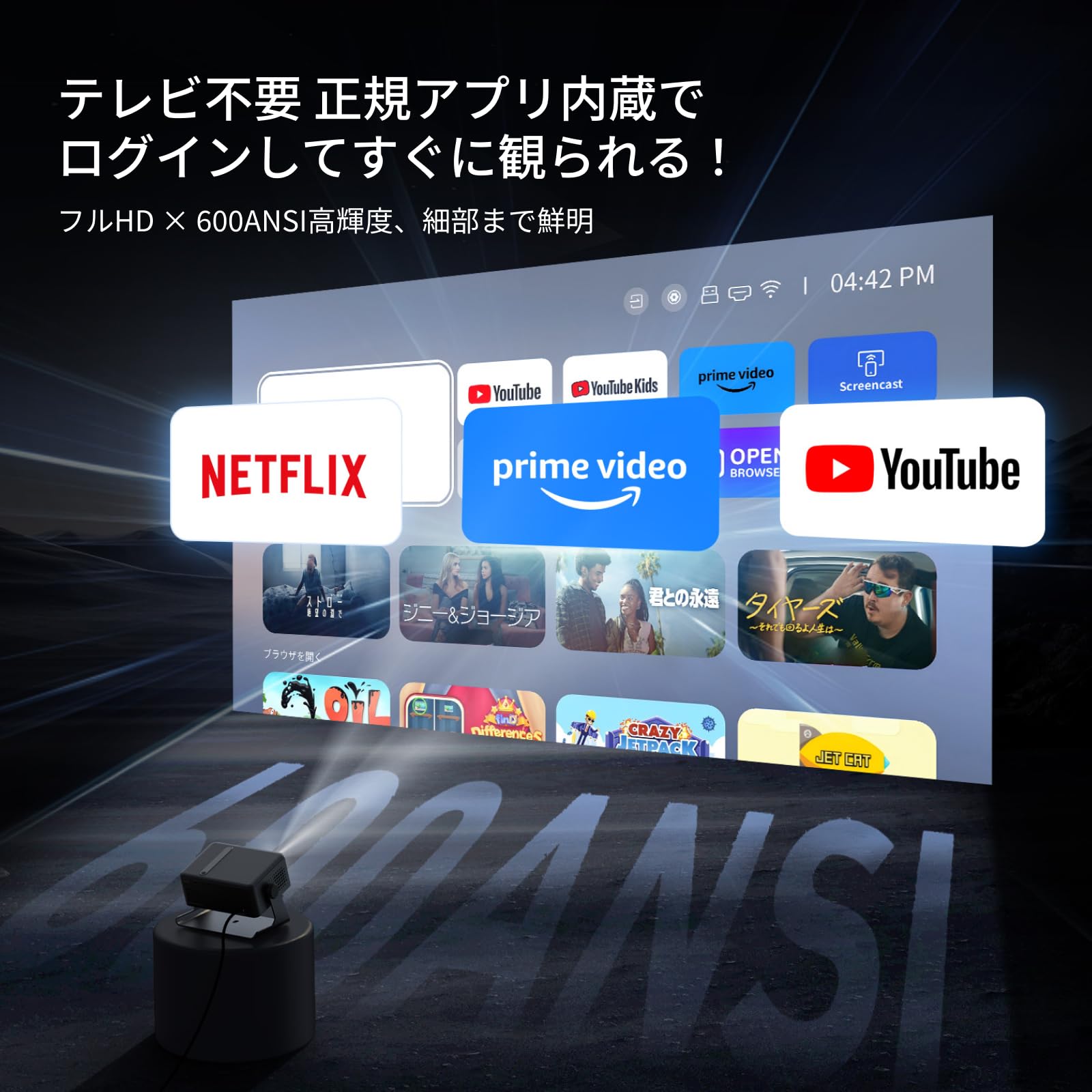 Amazon.co.jp: プロジェクター家庭用 小型 天井 静音【Netflix・Prime